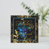 Masquerade Fabulous 50 Gold Blue Birthday Party Kaart (Staand voorkant)