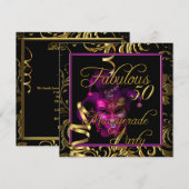 Masquerade Fabulous 50 Gold Pink Birthday Party Kaart (Voorkant / Achterkant)
