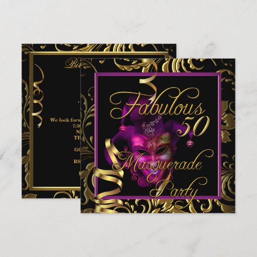 Masquerade Fabulous 50 Gold Pink Birthday Party Kaart (Voorkant / Achterkant)