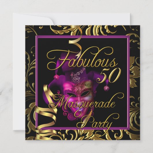 Masquerade Fabulous 50 Gold Pink Birthday Party Kaart (Voorkant)
