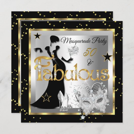 Masquerade Fabulous 50 Party Gold Silver Black Kaart (Voorkant / Achterkant)