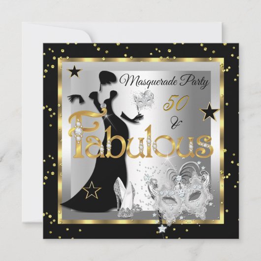 Masquerade Fabulous 50 Party Gold Silver Black Kaart (Voorkant)