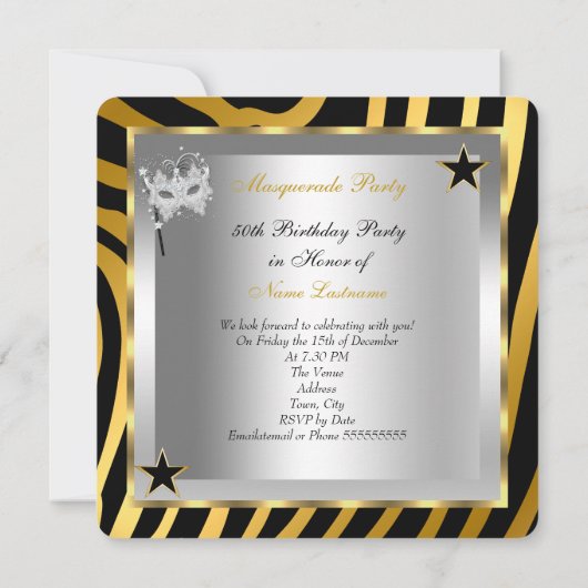 Masquerade Fabulous 50 Zebra Gold Silver Black 2 Kaart (Achterkant)