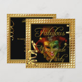 Masquerade Fabulous Gold Black Birthday Party Kaart (Voorkant / Achterkant)