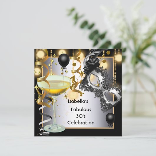 Masquerade Fabulous Silver Mask Gold Lights Kaart (Staand voorkant)