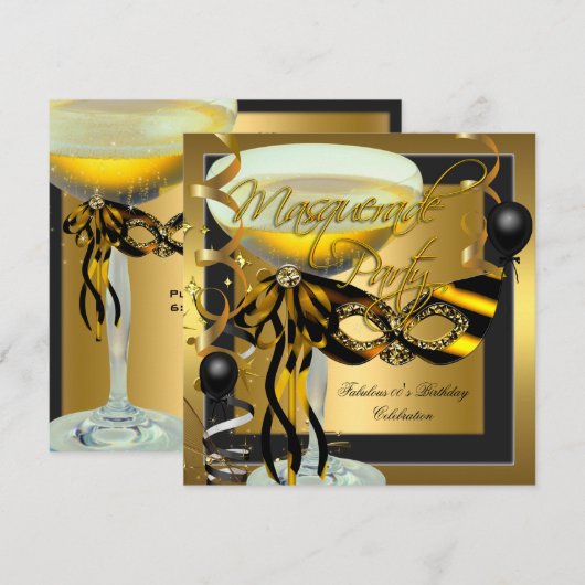 Masquerade Fabulous Zebra Mask Gold Birthday Kaart (Voorkant / Achterkant)