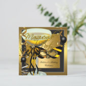 Masquerade Fabulous Zebra Mask Gold Birthday Kaart (Staand voorkant)