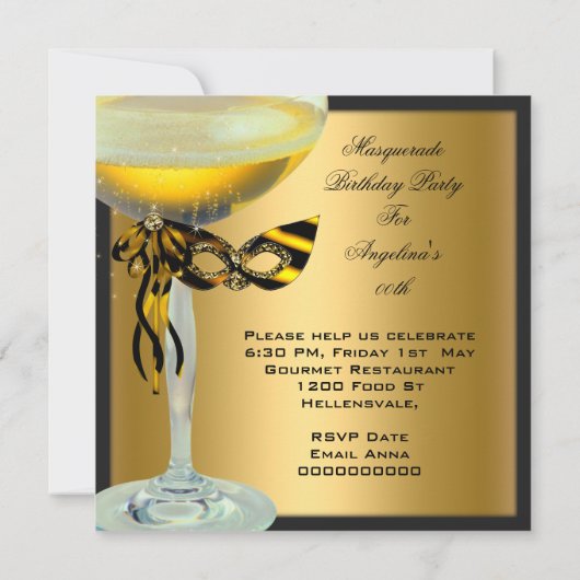 Masquerade Fabulous Zebra Mask Gold Birthday Kaart (Achterkant)