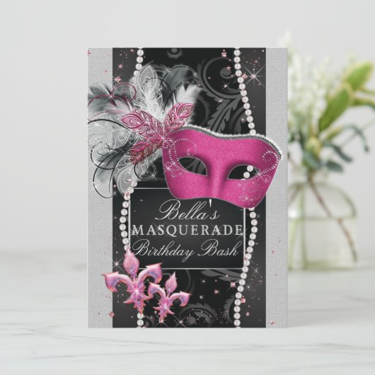 Masquerade Feestuitnodigingen, Mis Quince Anos Kaart (Staand voorkant)