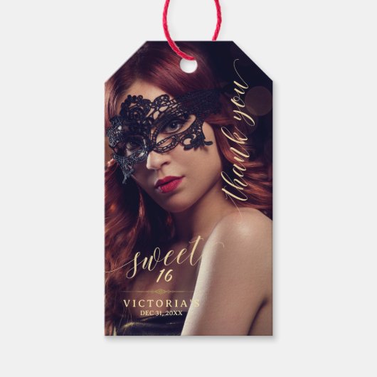 Masquerade Foto Sweet 16 Gift Label Cadeaulabel (Voorkant)