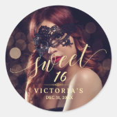 Masquerade Foto Sweet 16 Verjaardag Ronde Sticker (Voorkant)