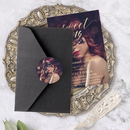 Masquerade Foto Sweet 16 Verjaardag Ronde Sticker
