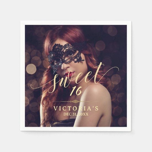 Masquerade Foto Sweet 16 Verjaardag Servet (Voorkant)