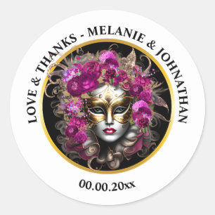 Masquerade gezichtsmasker dame roos bloemen carnav ronde sticker