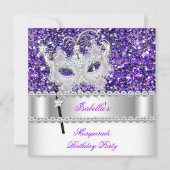 Masquerade Glitter Paars Diamond Masker Birthday 2 Kaart (Voorkant)