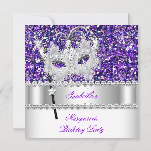 Masquerade Glitter Paars Diamond Masker Birthday 2 Kaart (Voorkant)