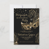 Masquerade glitter quinceanera mask nodig save the date (Voorkant)