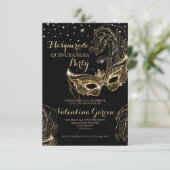 Masquerade glitter quinceanera mask nodig save the date (Staand voorkant)