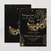 Masquerade glitter quinceanera mask nodig save the date (Voorkant / Achterkant)