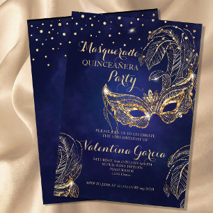 Masquerade glitter quinceanera mask nodigt marine  save the date