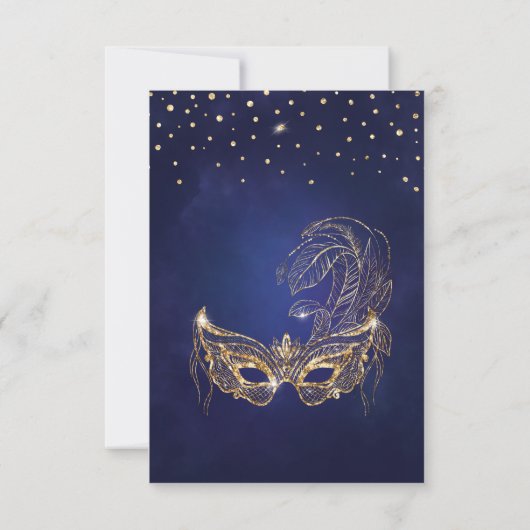 Masquerade glitter quinceanera mask nodigt marine save the date (Achterkant)