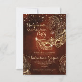 Masquerade glitter quinceanera mask nodigt rood ui save the date (Voorkant)