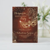 Masquerade glitter quinceanera mask nodigt rood ui save the date (Staand voorkant)
