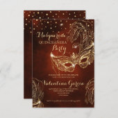 Masquerade glitter quinceanera mask nodigt rood ui save the date (Voorkant / Achterkant)