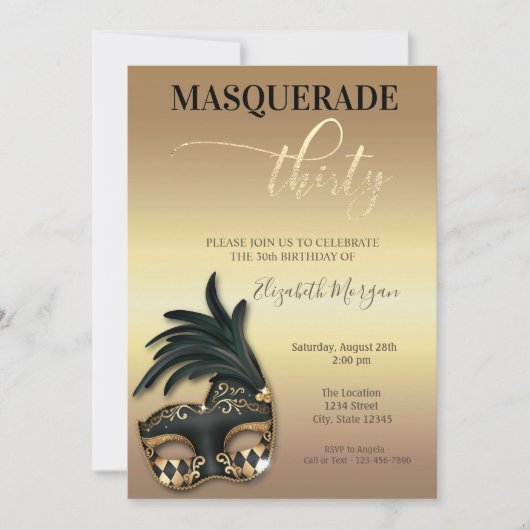 Masquerade Gold 30th Verjaardag Kaart (Voorkant)