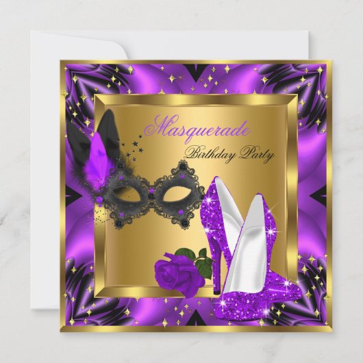 Masquerade Gold Abstract Paars Magenta High Hiel Kaart (Voorkant)