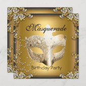 Masquerade Gold Black Birthday Party Kaart (Voorkant / Achterkant)
