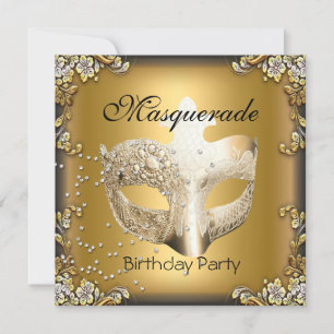 Masquerade Gold Black Birthday Party Kaart