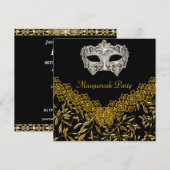 Masquerade Gold Black Hot Glamor Birthday Party Kaart (Voorkant / Achterkant)