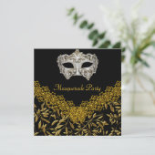 Masquerade Gold Black Hot Glamor Birthday Party Kaart (Staand voorkant)