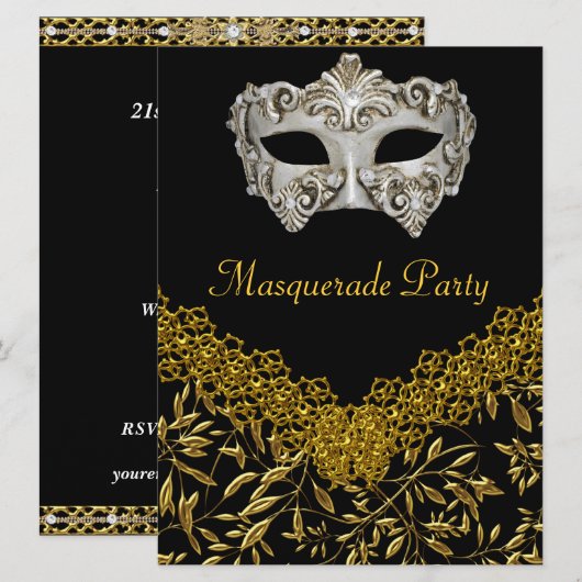 Masquerade Gold Black Hot Glamor Birthday Party Kaart (Voorkant / Achterkant)