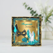 Masquerade Gold Blauwgroen zwart glitter-masker op Kaart (Staand voorkant)
