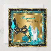 Masquerade Gold Blauwgroen zwart glitter-masker op Kaart (Voorkant)