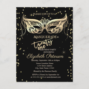 Masquerade Gold Diamonds 21e Verjaardagsfeestje Uitnodiging Briefkaart