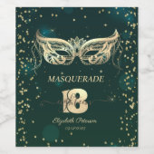 Masquerade Gold Diamonds Green 18th Birthday Wijn Etiket (Enkel label)