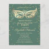 Masquerade Gold Diamonds Green Quinceañera Uitnodiging Briefkaart (Voorkant)