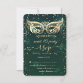 Masquerade Gold Diamonds Green Sweet 16 RSVP Kaart (Voorkant)