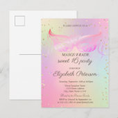 Masquerade Gold Diamonds Holographic Sweet 16 Uitnodiging Briefkaart (Voorkant / Achterkant)