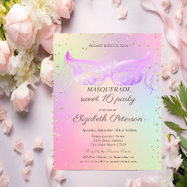 Masquerade Gold Diamonds Holographic Sweet 16 Uitnodiging Briefkaart