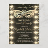 Masquerade Gold Diamonds Licht Sweet 16 Uitnodiging Briefkaart (Voorkant)