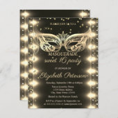 Masquerade Gold Diamonds Lights Sweet 16 Kaart (Voorkant / Achterkant)