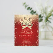 Masquerade Gold Diamonds, Masque, Red Sweet 16 Uitnodiging Briefkaart (Staand voorkant)
