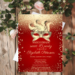 Masquerade Gold Diamonds, Masque, Red Sweet 16 Uitnodiging Briefkaart<br><div class="desc">Gouddiamanten en masque op een rode achtergrond.</div>