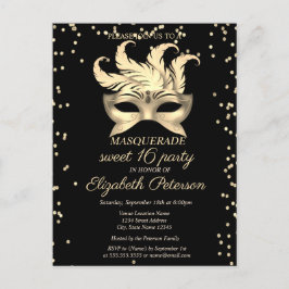 Masquerade Gold Diamonds, Masque Sweet 16 Uitnodiging Briefkaart