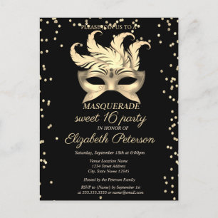 Masquerade Gold Diamonds, Masque Sweet 16 Uitnodiging Briefkaart