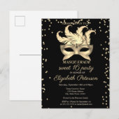 Masquerade Gold Diamonds, Masque Sweet 16 Uitnodiging Briefkaart (Voorkant / Achterkant)